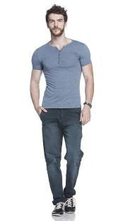 Tinted Solid Men's Henley Light Blue T-Shirt