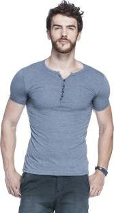 Tinted Solid Men's Henley Light Blue T-Shirt